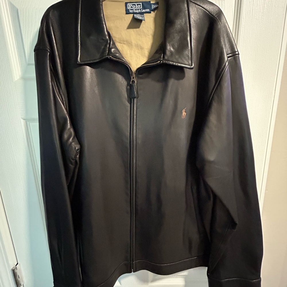 Ralph Lauren Black Leather Jacket with Tan Lining